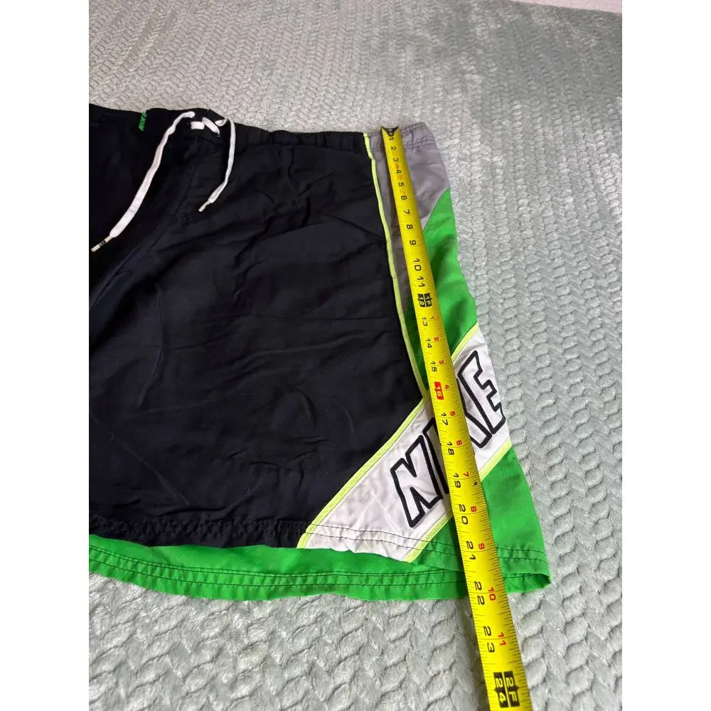 Vintage Nike Colorblock Swim Trunks Board Shorts Black Green Grey